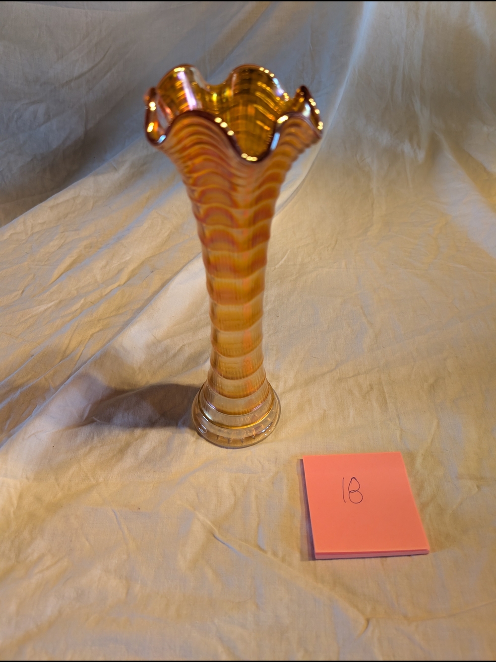 2/100$ Golden Amber Hand-Blown Ruffled Vase